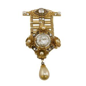 Vintage NOS VRBA Pearl and Rhinestone Dangle Brooch (A9200)